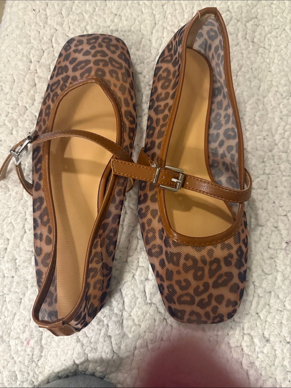 Leopard Print Mary Jane Flats in Brown